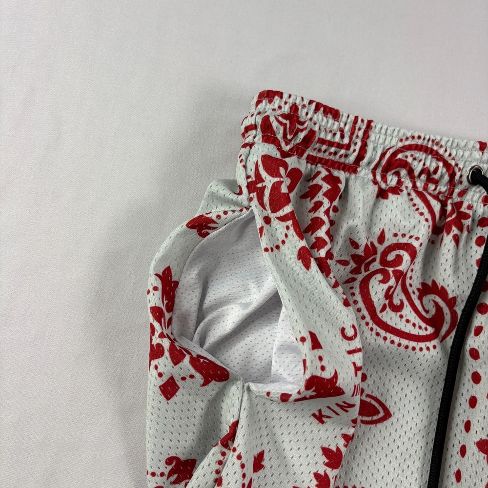 Kinetic Kings Shorts Mens Medium Gray Red Paisley Graphic Athletic Gym - Picture 3 of 10